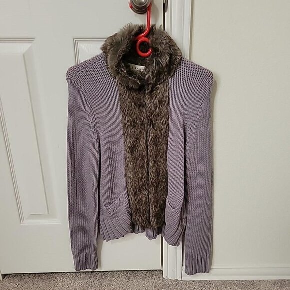 Zara Knits Cardigan with Faux Fur Collar, grey in size medium - Picture 1 of 2